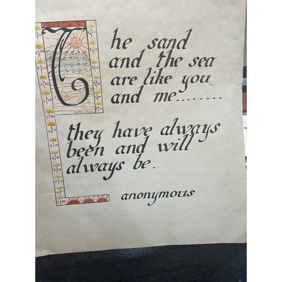 Vintage 1970's Handmade Calligraphy Artwork With An Ancient Poem About The Sand